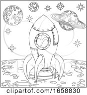 Poster, Art Print Of Space Cartoon Scene Rocket Ship On Moon
