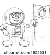 Space Man Cartoon Astronaut Holding Flag by AtStockIllustration