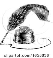 Poster, Art Print Of Writing Feather Quill Ink Pen And Inkwell