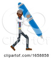 Poster, Art Print Of Black Doctor Man Holding Pen Mascot Concept