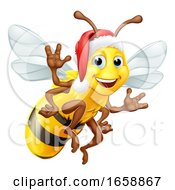 Honey Bumble Bee In Santa Christmas Hat Cartoon