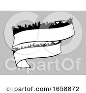 Blank White Banner With Silhouette Crowd On Gray