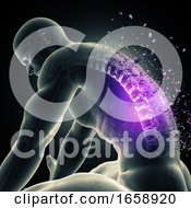 3D Male Figure Leaning Over With Spine Highlighted And Shattering