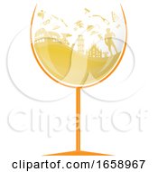 Poster, Art Print Of Glass Of White Wine With Silhouetted Italian Travel Icons