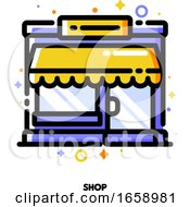 Poster, Art Print Of Icon Of Small Shop Building Or Boutique With Showcase For Shopping And Retail Concept