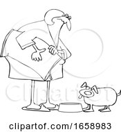 Poster, Art Print Of Cartoon Lineart Chubby Woman Feeding Her Dog