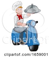 Poster, Art Print Of Delivery Chef Scooter Moped Cartoon Takeout Man