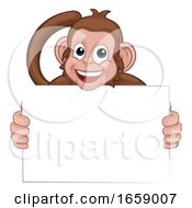 Monkey Cartoon Character Animal Holding Sign