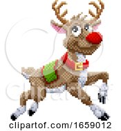 Poster, Art Print Of Santa Claus Reindeer 8 Bit Video Game Pixel Art