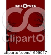 Poster, Art Print Of Halloween Red Poster Copy Space With Trees And Decorative Text