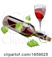 Poster, Art Print Of Bottle Of Red Wine And Glass With Vine