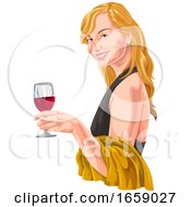 Poster, Art Print Of Blond Woman Holding A Glass Of Red Wine