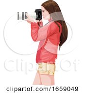 Poster, Art Print Of Vector Of Woman Photographer With Slr Camera