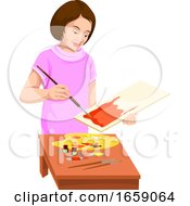 Vector Of Woman Painting On Canvas