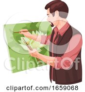 Poster, Art Print Of Vector Of Artist Painting On Canvas