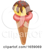 Poster, Art Print Of Ice Cream Cone With A Pale Red Scoop And A Yellow Scoop With Chocolate And Red And Blue Sprinkels