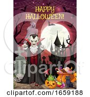 Poster, Art Print Of Halloween On Graveyard Dracula And Castle Treats