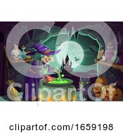 Poster, Art Print Of Halloween Witch With Potion And Cauldron