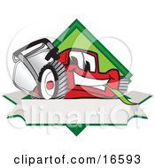 Poster, Art Print Of Red Lawn Mower Mascot Cartoon Character On A Blank Label