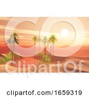 Poster, Art Print Of 3d Desert Scene With Palm Tree Oasis