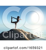 Poster, Art Print Of 3d Female In A Yoga Pose On A Sand Dune In The Ocean