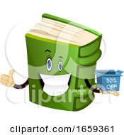 Poster, Art Print Of Cartoon Book Character Is Holding Discount Box