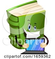 Poster, Art Print Of Cartoon Book Character Is Holding Lap Top