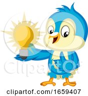 Poster, Art Print Of Blue Bird Is Holding A Light Bulb