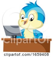 Poster, Art Print Of Blue Bird Is Sitting At Computer Desk