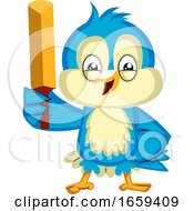 Poster, Art Print Of Blue Bird Is Holding A Cricket Bat