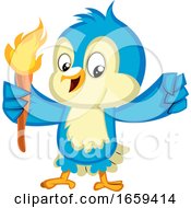 Poster, Art Print Of Blue Bird Holds A Torch