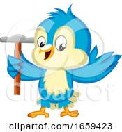 Poster, Art Print Of Blue Bird Is Holding A Hammer