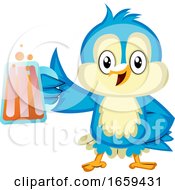 Poster, Art Print Of Blue Bird Is Holding A Beer Glass