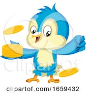 Poster, Art Print Of Blue Bird Is Holding A Pile Of Nickels
