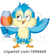 Poster, Art Print Of Blue Bird Is Holding A Wine Glass