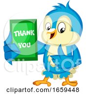Poster, Art Print Of Blue Bird Is Holding A Thank You Card
