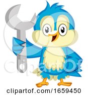 Poster, Art Print Of Blue Bird Is Holding A Wrench
