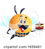 Poster, Art Print Of Bee Holding A Cake Bee Pointing On The Cake