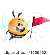 Bee Holding Red Flag
