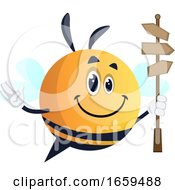Bee Waving And Holding Road Sign