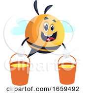 Poster, Art Print Of Bee Carries Two Honey Buckets