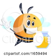 Bee Waving And Holding Honey Jar
