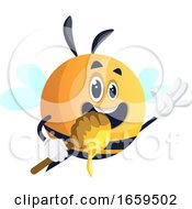 Bee Waving And Holding Honey Dipper