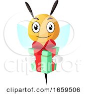 Poster, Art Print Of Smiling Bee Holding A Present