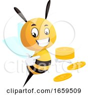 Poster, Art Print Of Bee Pointing On The Coins Bee Holding Coins