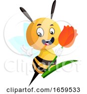 Poster, Art Print Of Bee Holding Tulip And Waving