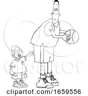 Poster, Art Print Of Cartoon Black And White Little Boy Poking A Basketball Player