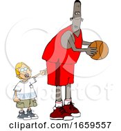 Poster, Art Print Of Cartoon Little Boy Poking A Basketball Player
