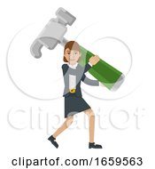 Poster, Art Print Of Business Woman Holding Hammer Mascot Concept
