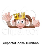 Poster, Art Print Of Monkey King Crown Thumbs Up Waving Sign Cartoon